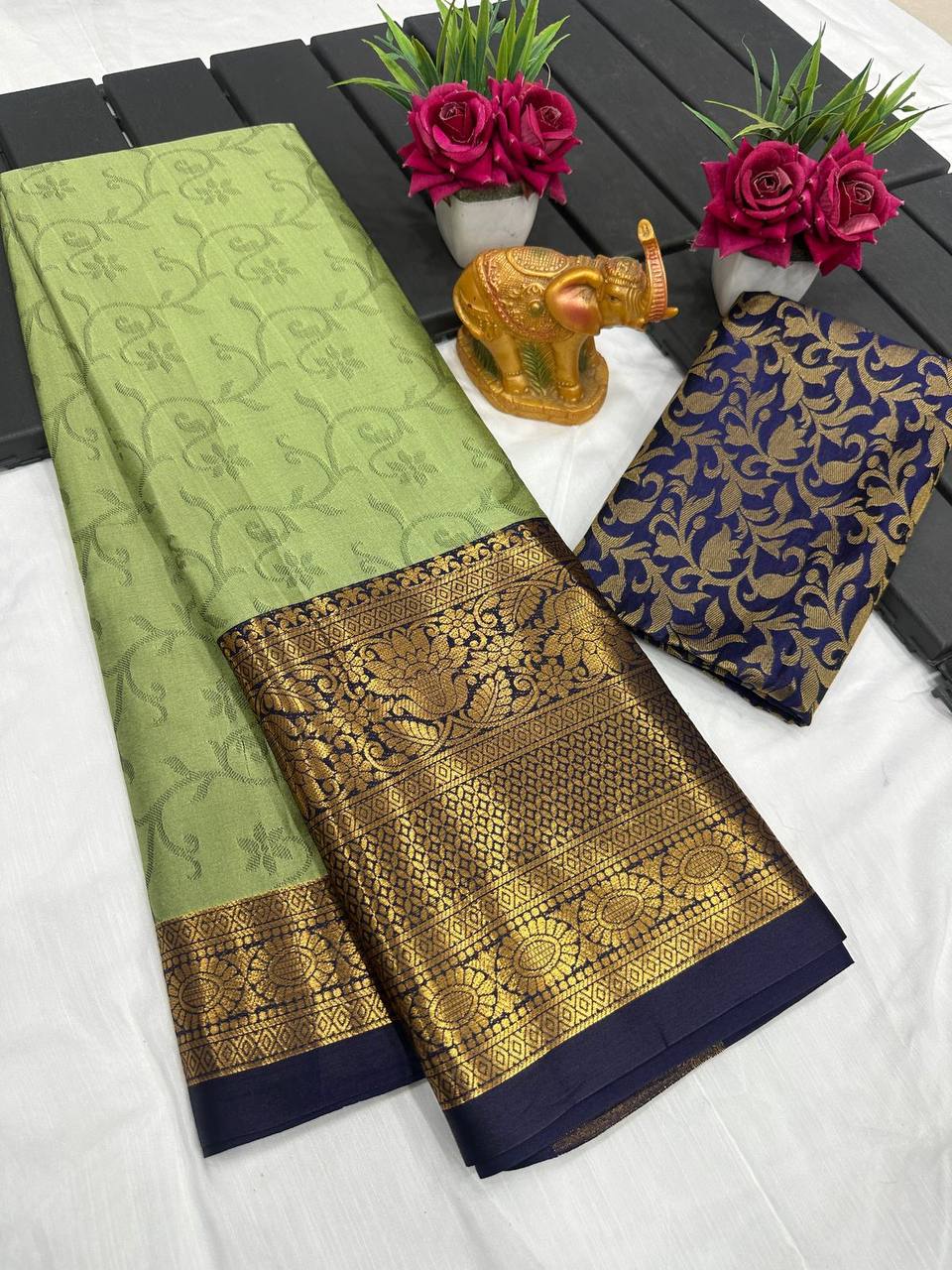 Pure Mercerized Cotton Silk Saree with Contrast Pallu & Blouse – HOK0001