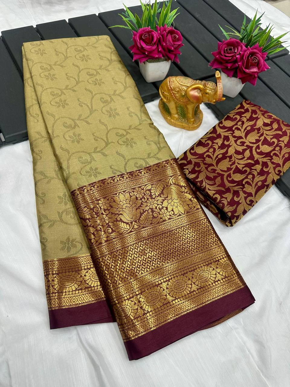 Pure Mercerized Cotton Silk Saree with Contrast Pallu & Blouse – HOK0001